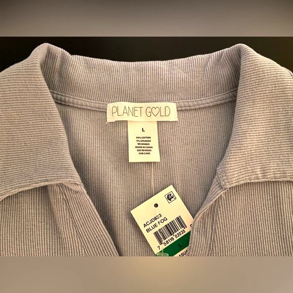 PLANET GOLD Light Blue Ribbed Cotton V-Neck Polo Dress sz L (NWT) - Picture 5 of 6